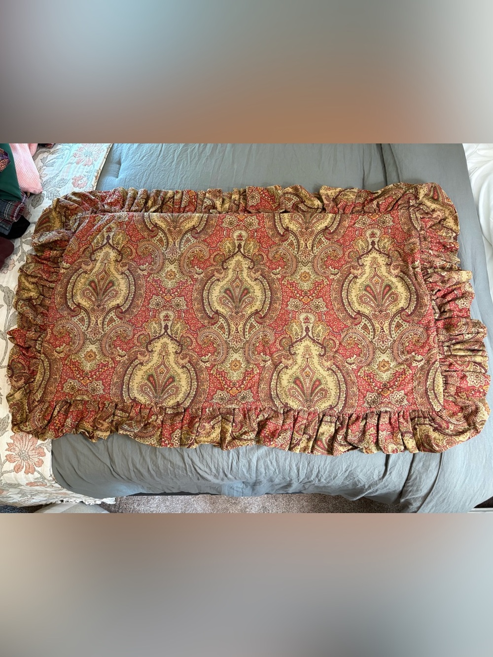 Double D Ranch Ruffled Tapestry King Size Pillow Sham.